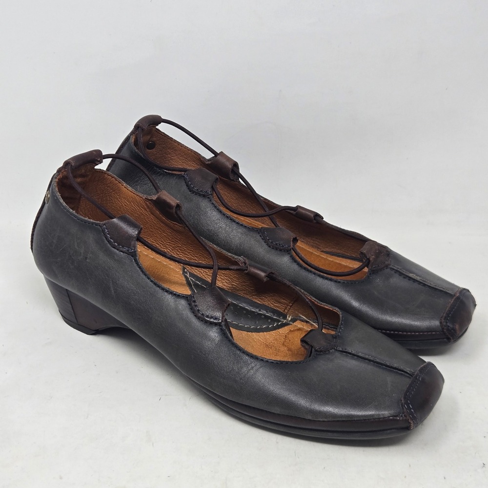 Pikolinos Gandia Ghillie Leather Square Toe Lace Up Low Wedge Gray Brown Size 37
